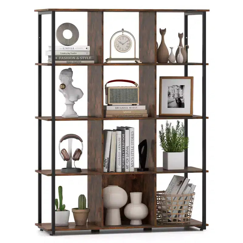 Costway 12-Cube Bookcase 57 Tall Freestanding Bookshelf Industrial Shelf Display Rack