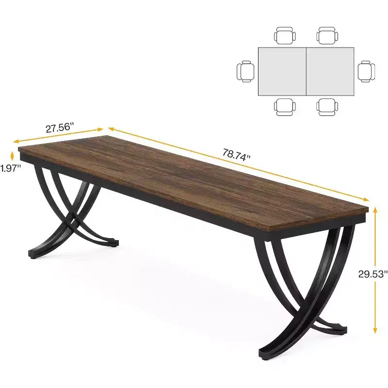 Table à manger rectangulaire de 78 pouces pour 6-8 personnes, grande table de ferme en bois