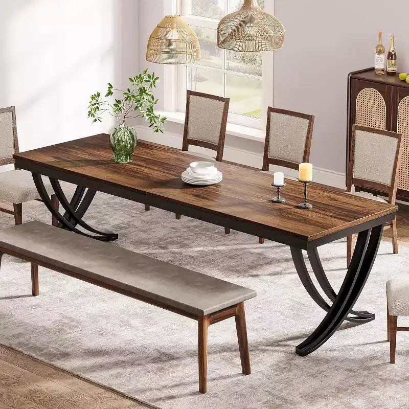 Table à manger rectangulaire de 78 pouces pour 6-8 personnes, grande table de ferme en bois