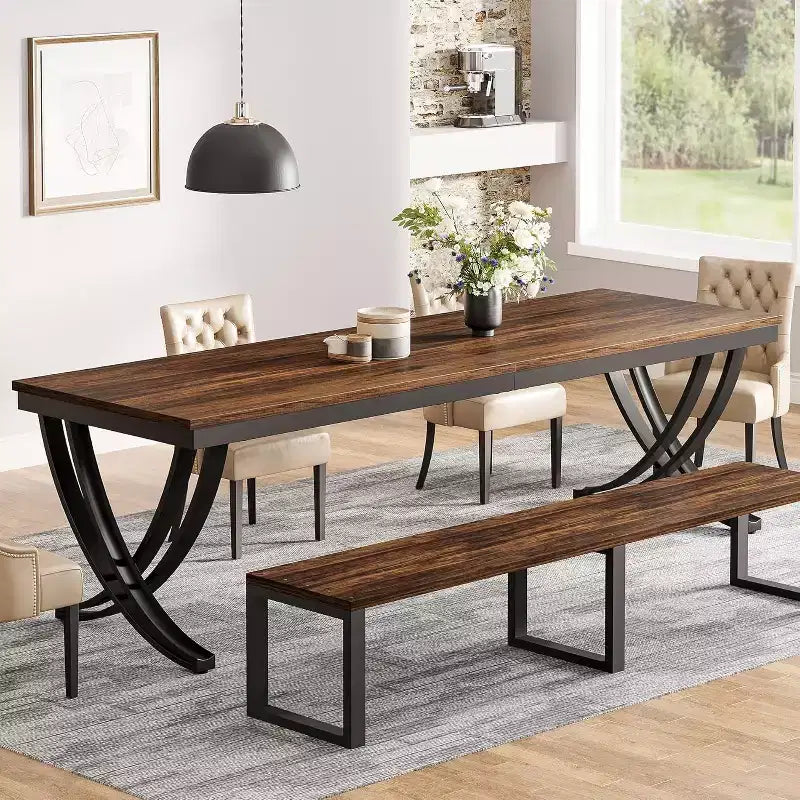 Table à manger rectangulaire de 78 pouces pour 6-8 personnes, grande table de ferme en bois