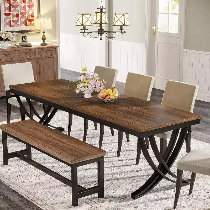 Table à manger rectangulaire de 78 pouces pour 6-8 personnes, grande table de ferme en bois