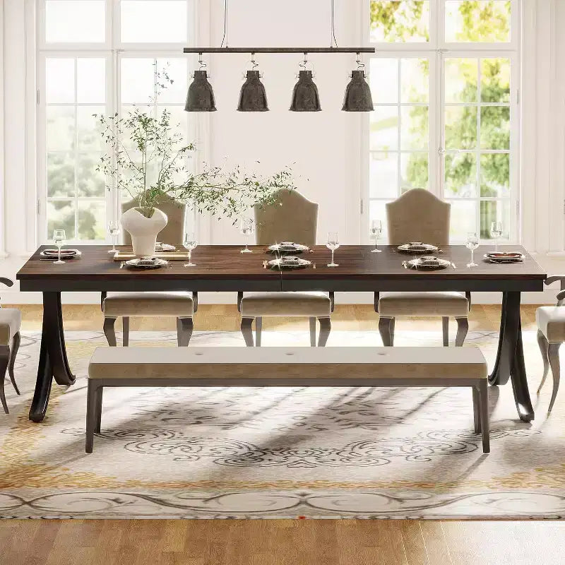 Table à manger rectangulaire de 78 pouces pour 6-8 personnes, grande table de ferme en bois