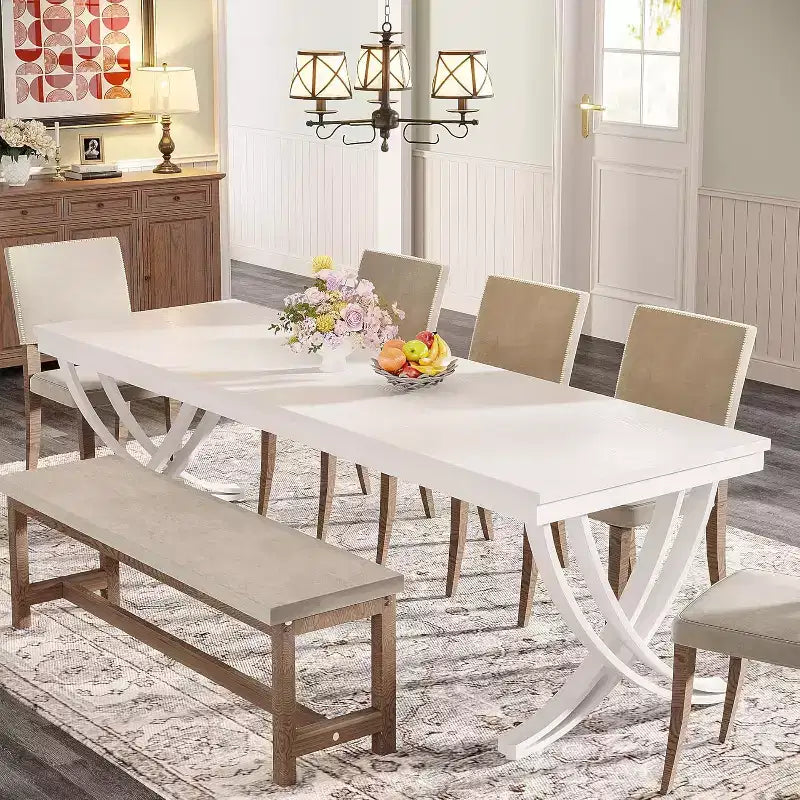 Table à manger rectangulaire de 78 pouces pour 6-8 personnes, grande table de ferme en bois