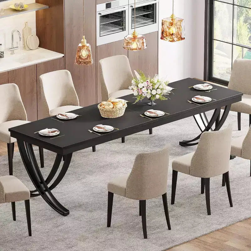 Table à manger rectangulaire de 78 pouces pour 6-8 personnes, grande table de ferme en bois