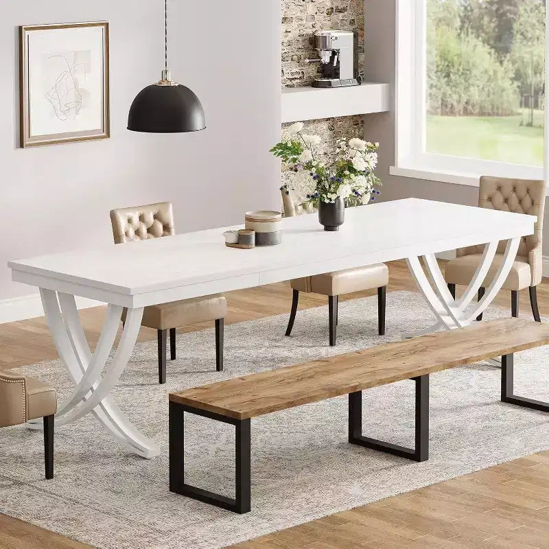 Table à manger rectangulaire de 78 pouces pour 6-8 personnes, grande table de ferme en bois