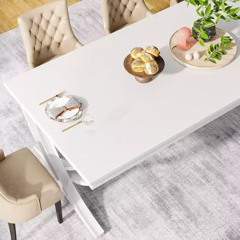 Table à manger rectangulaire de 78 pouces pour 6-8 personnes, grande table de ferme en bois