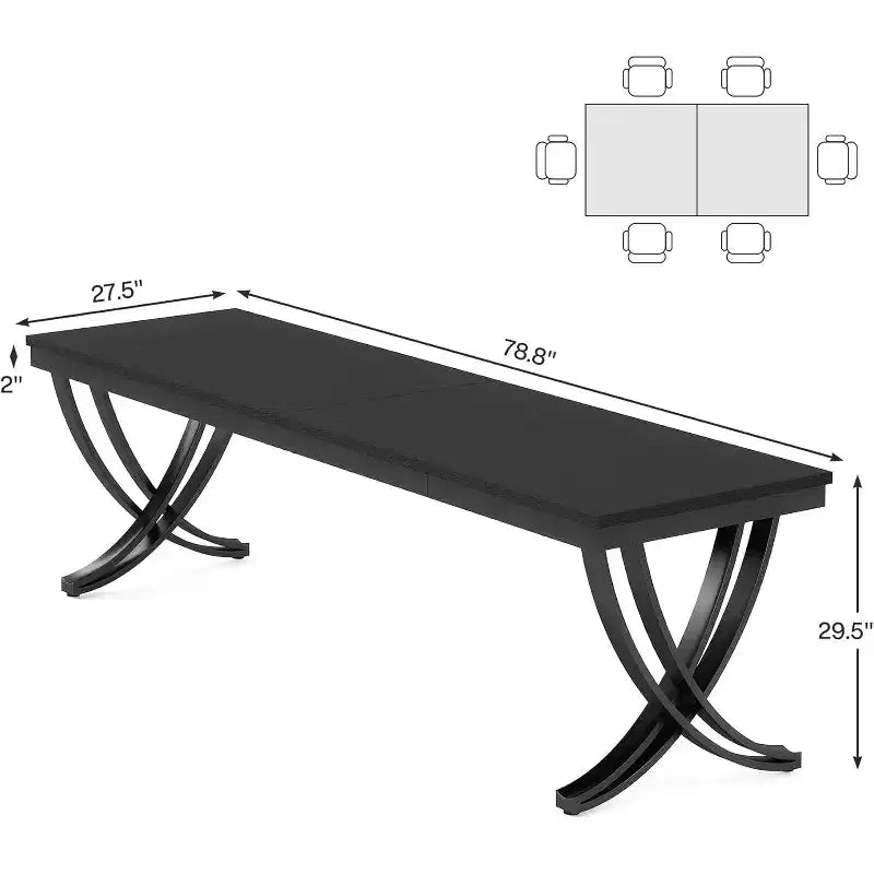 Table à manger rectangulaire de 78 pouces pour 6-8 personnes, grande table de ferme en bois