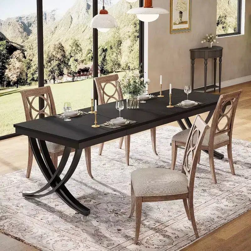Table à manger rectangulaire de 78 pouces pour 6-8 personnes, grande table de ferme en bois
