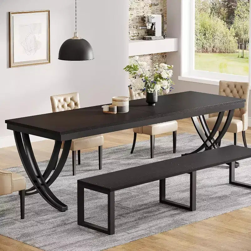Table à manger rectangulaire de 78 pouces pour 6-8 personnes, grande table de ferme en bois