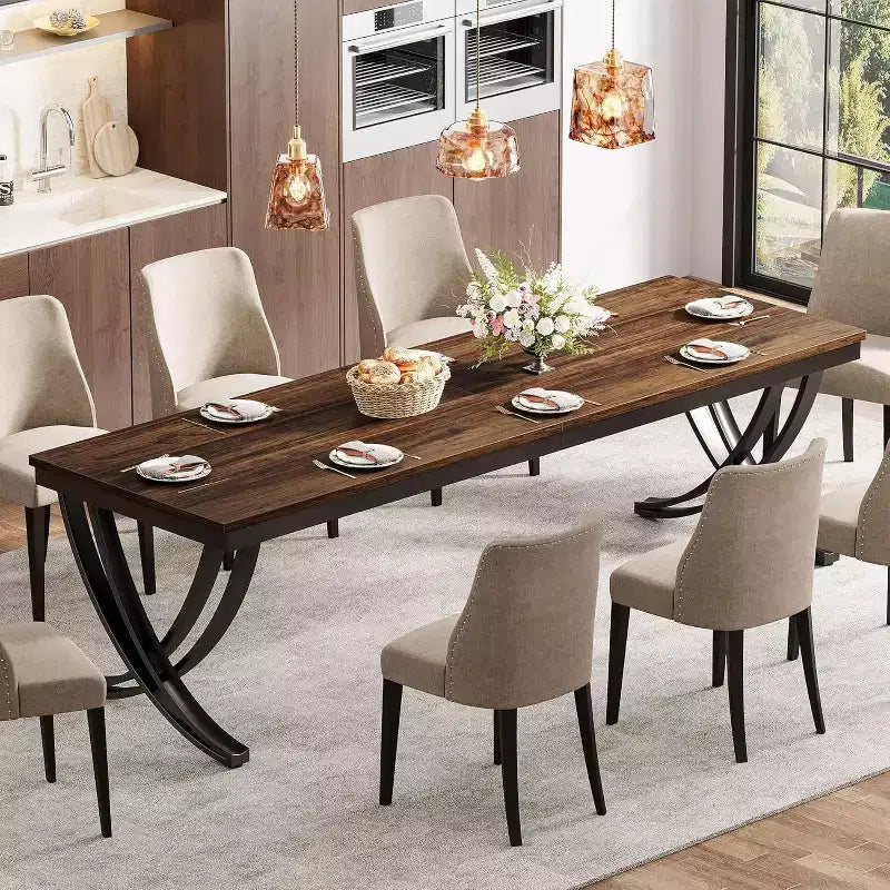 Table à manger rectangulaire de 78 pouces pour 6-8 personnes, grande table de ferme en bois