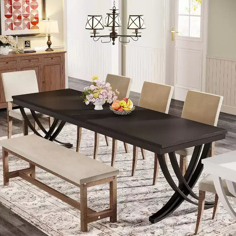 Table à manger rectangulaire de 78 pouces pour 6-8 personnes, grande table de ferme en bois