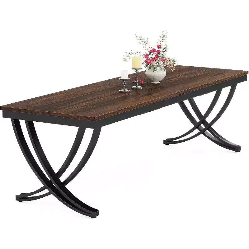78-inch Rectangular Dining Table for 6-8, Large Wood Farmhouse Dinner Table with Heavy Duty Metal Legs