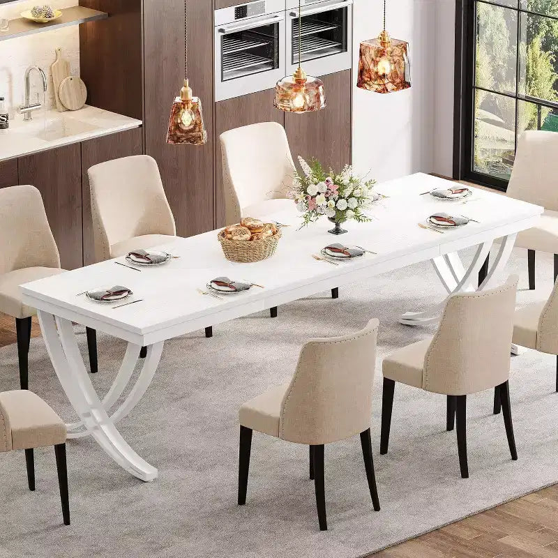 Table à manger rectangulaire de 78 pouces pour 6-8 personnes, grande table de ferme en bois