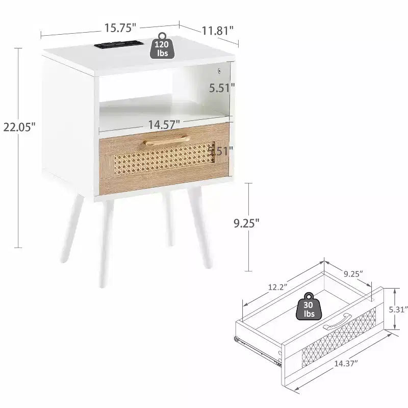 Tiroirs de rangement décoratifs modernes avec ports USB