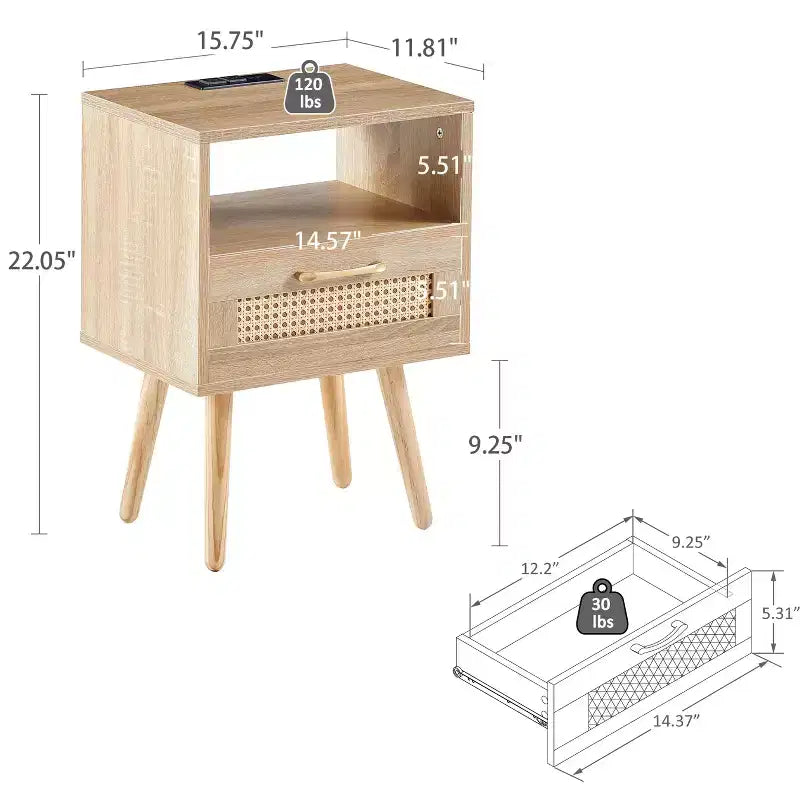 Tiroirs de rangement décoratifs modernes avec ports USB