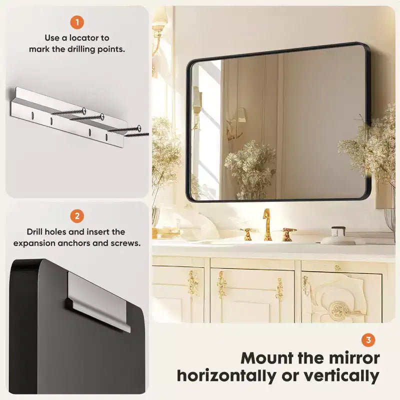 Miroir de salle de bain en alliage d'aluminium 30x22 pouces, miroir mural en verre trempé