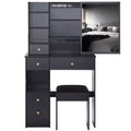 Okak Vanity Tables and Stool Set with 29.2 Small Left-Drawer,Dressing Table with Oversized Touch-Sensitive Sliding Mirror,Black