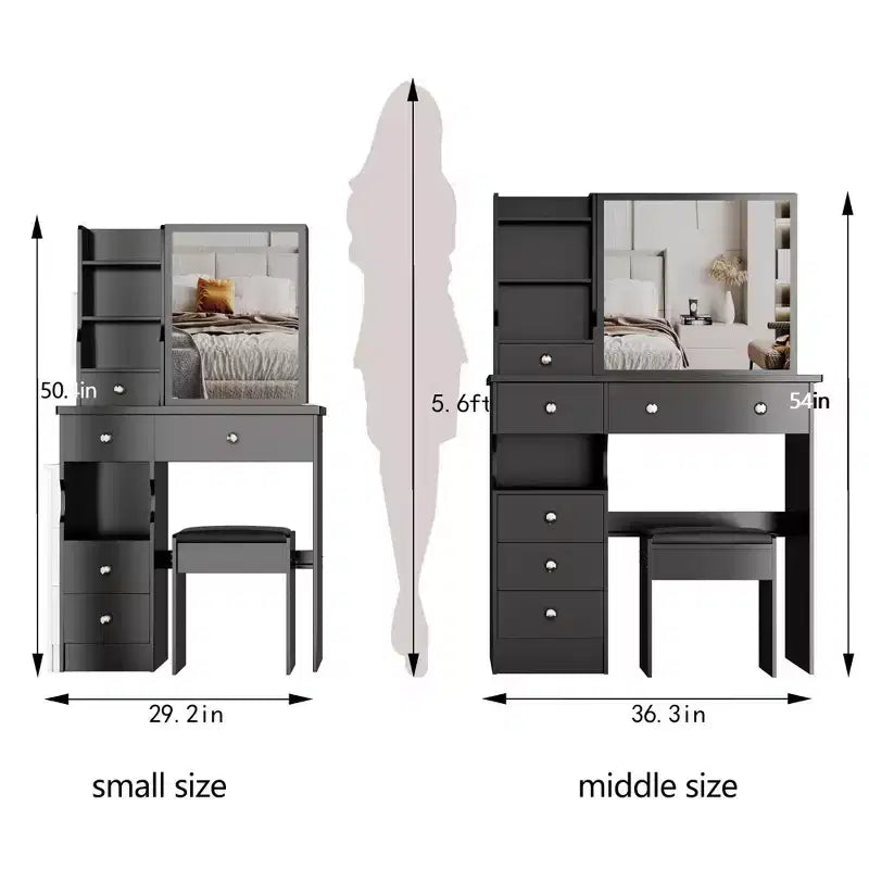 Tables de toilette et tabouret avec petit tiroir gauche de 29,2, coiffeuse avec surdimensionné