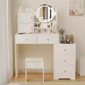 Okak Vanity Table with Right Drawers and Lights for Makeup and Cushioned Chair,Vanity Desk with Lights and Table Set with 3 Color Lighting,White