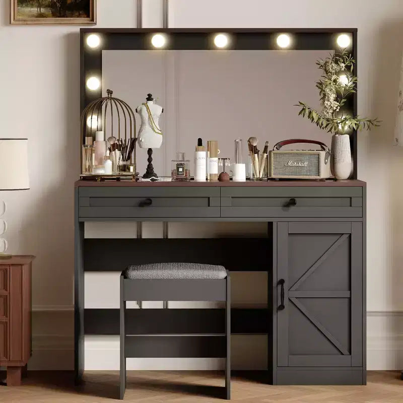 Okak Vanity Table with Large Mirror, Dressing Table with Transparent Glass Desktop &amp; 3 Drawers for Apartment/Bedroom
