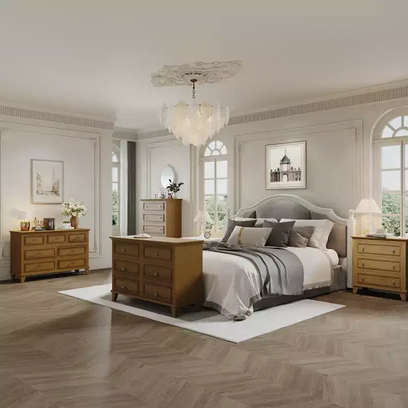 Commode à 7 tiroirs, Grande commode en bois avec poignées métalliques