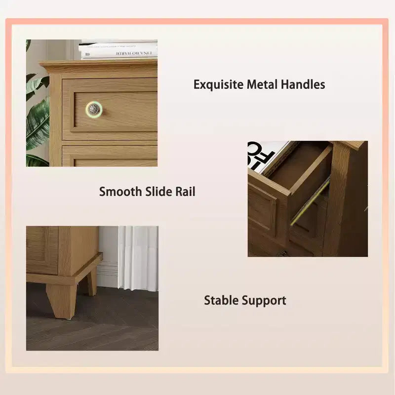 Commode à 7 tiroirs, Grande commode en bois avec poignées métalliques