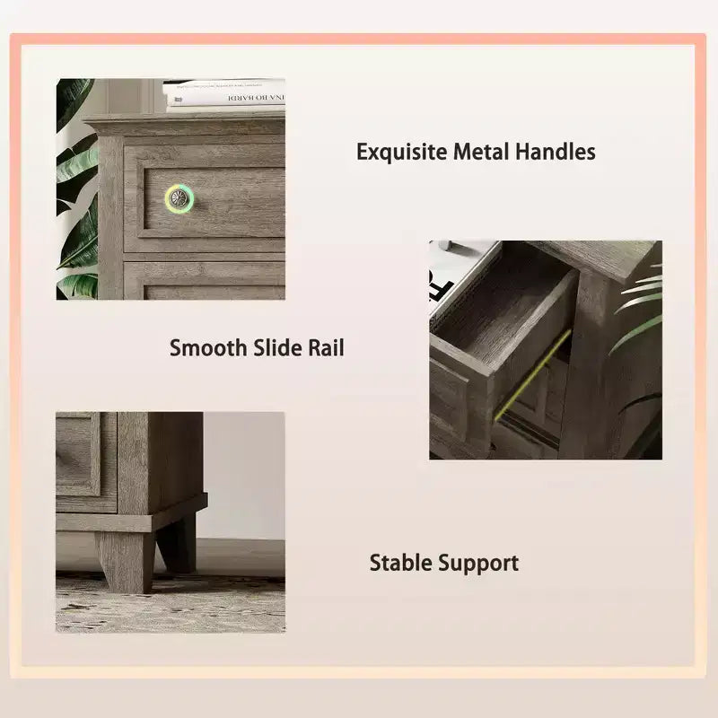 Commode à 7 tiroirs, Grande commode en bois avec poignées métalliques