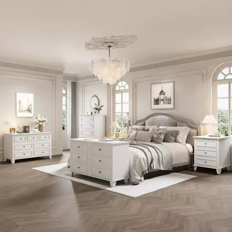 Commode à 7 tiroirs, Grande commode en bois avec poignées métalliques