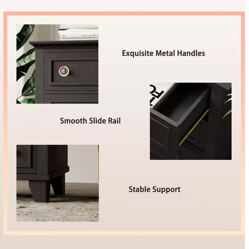 Commode à 7 tiroirs, Grande commode en bois avec poignées métalliques