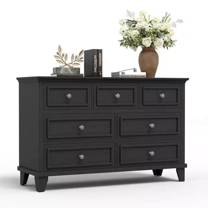 Commode à 7 tiroirs, Grande commode en bois avec poignées métalliques