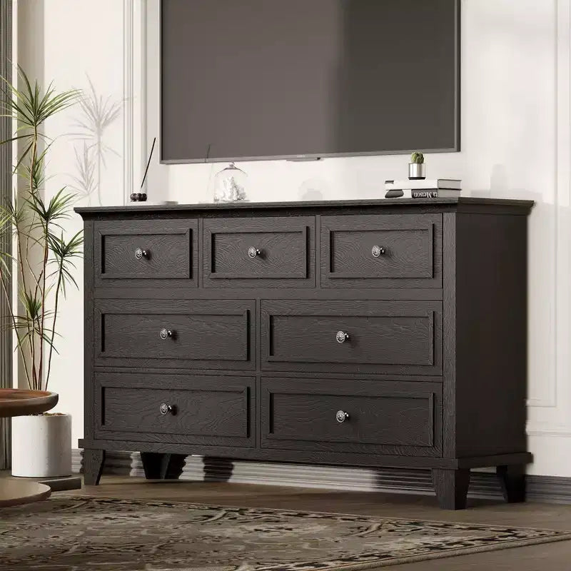 COZONY 7 Drawer Dresser, Large Wooden Chest of Drawers with Metal Handles, Storage Dresser TV Stand for Bedroom Living Room Entryway