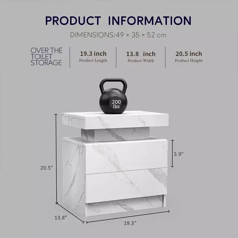Table de chevet moderne avec 2 tiroirs et éclairage LED