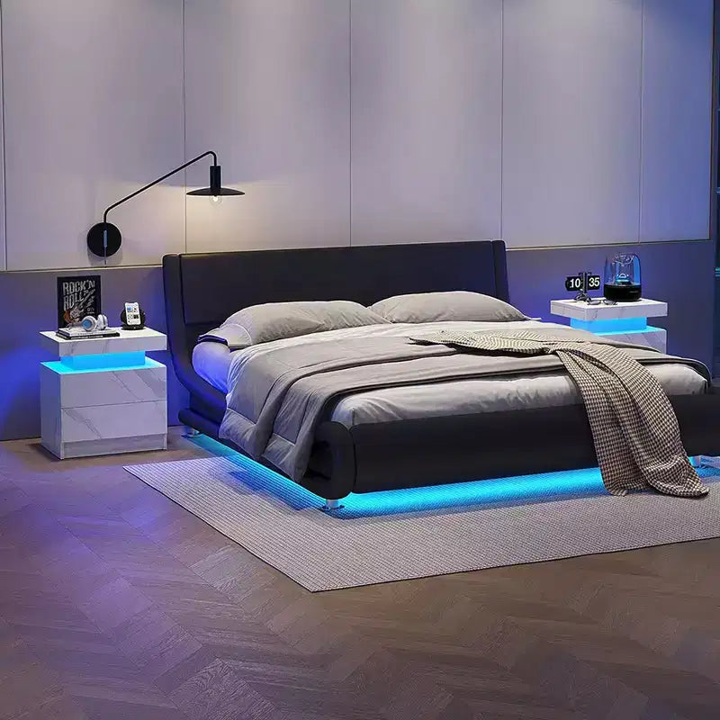 Table de chevet moderne avec 2 tiroirs et éclairage LED