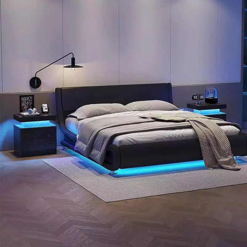 Table de chevet moderne avec 2 tiroirs et éclairage LED