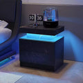 Modern Nightstand with 2 Drawers &amp; LED light, Bedside Table Cabinet End Side for Bedroom Living Room