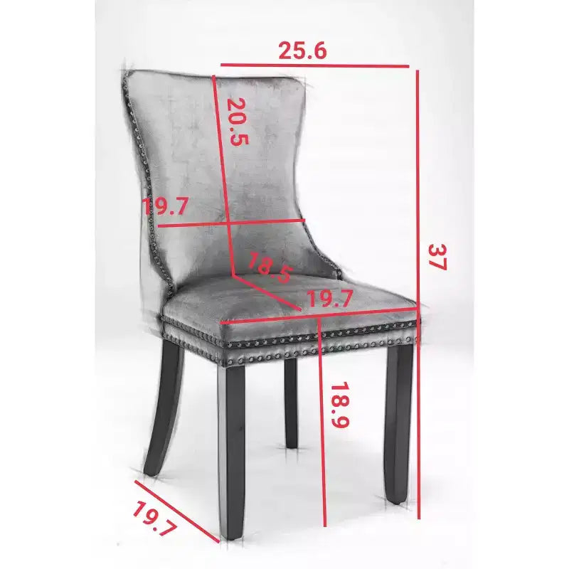 Chaises de salle à manger tapissées en velours avec bordure cloutée et pieds en bois