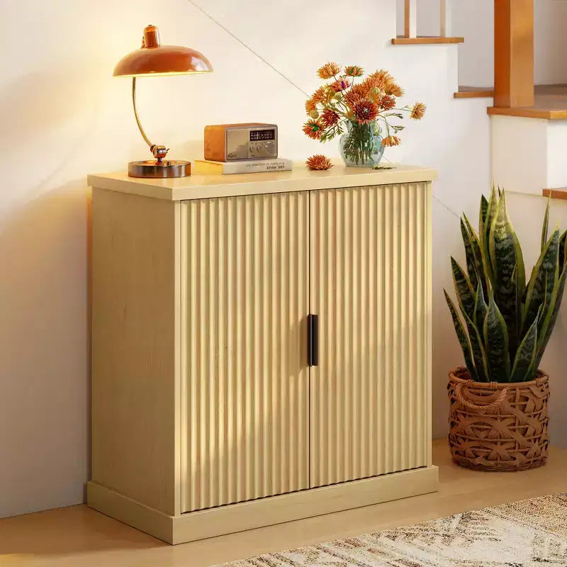 VASAGLE MAXE Collection - Sideboard, Kitchen Cabinet, Storage Cabinet with Adjustable Shelf, Ribbed Doors, Transitional Style, Oak Beige