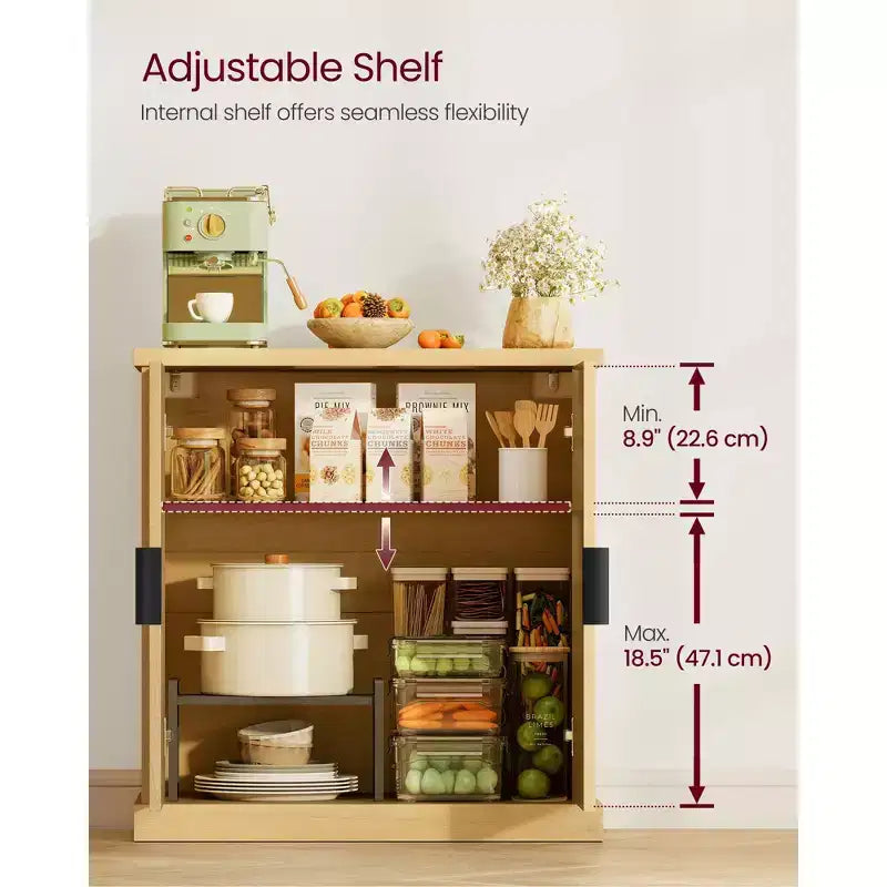 Buffet, Meuble de cuisine, Meuble de rangement avec étagère réglable, Portes cannelées