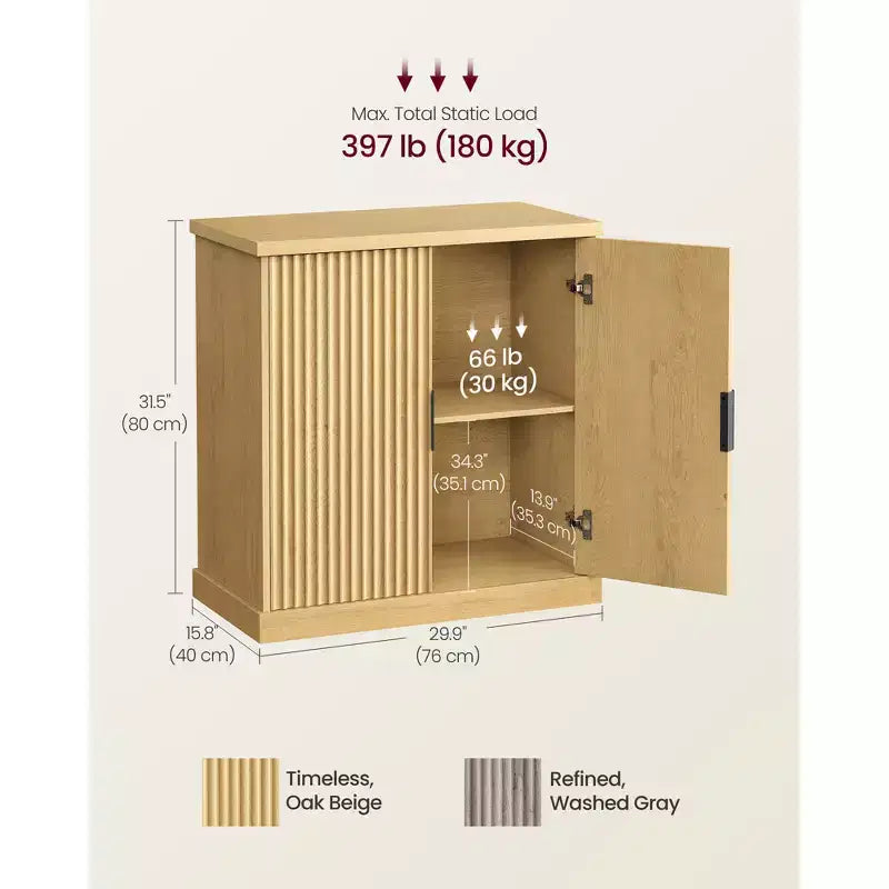 Buffet, Meuble de cuisine, Meuble de rangement avec étagère réglable, Portes cannelées