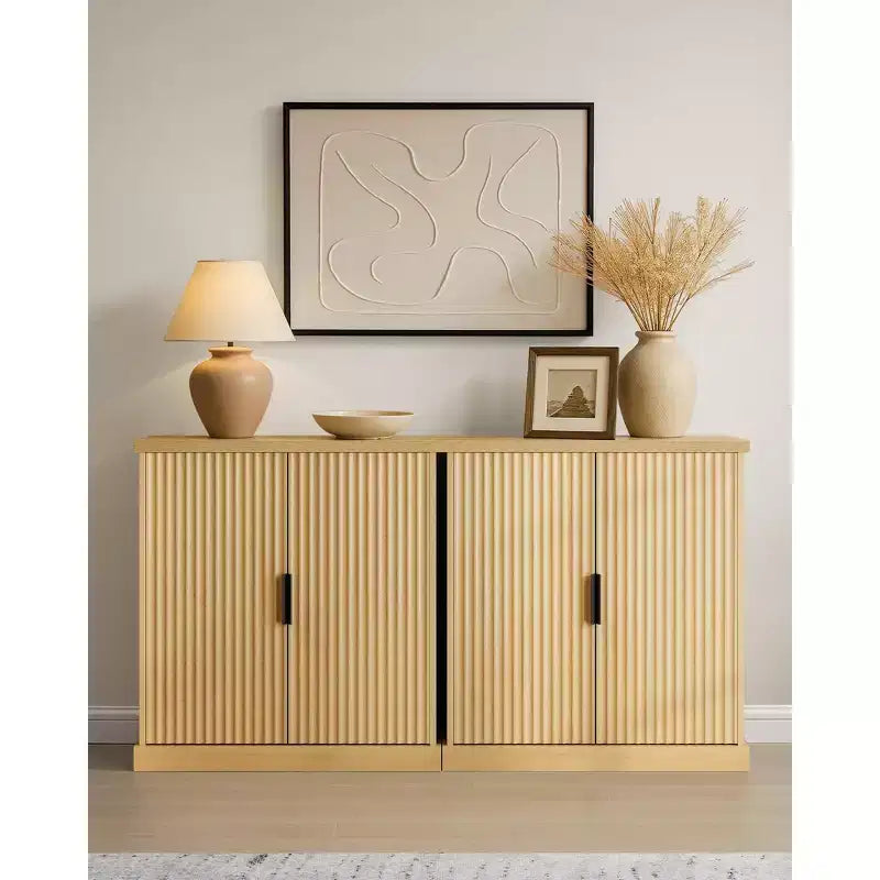 Buffet, Meuble de cuisine, Meuble de rangement avec étagère réglable, Portes cannelées