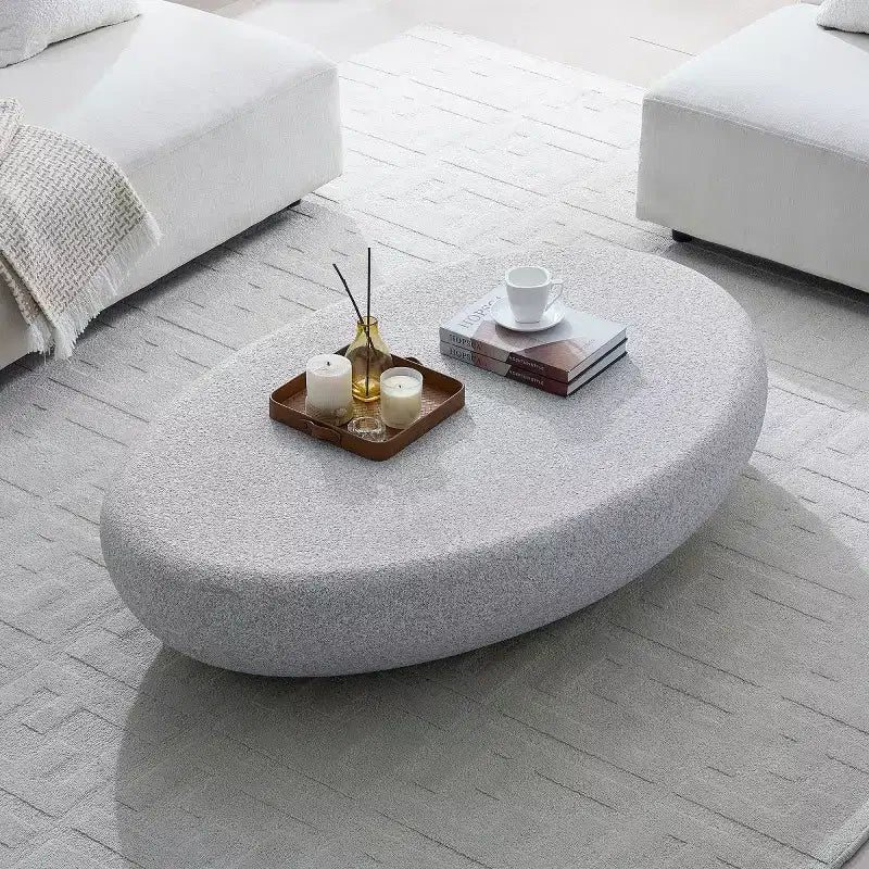 Modern Fiberglass Coffee Table with Matte Rocks Design, Irregular Accent Center Table for Living Room, Office, or Small Spaces-Panipeachy