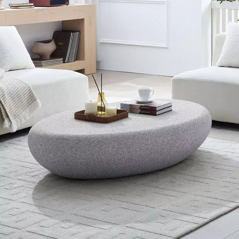 Table Basse Moderne en Fibre de Verre avec Motif Roches Mates, Table d'Appoint Centrale Irrégulière