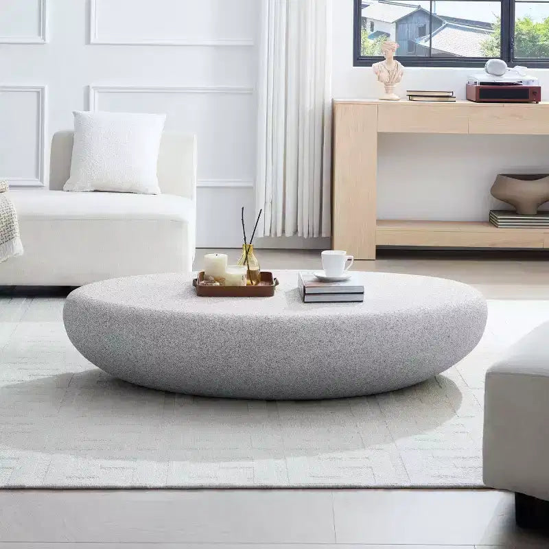 Table Basse Moderne en Fibre de Verre avec Motif Roches Mates, Table d'Appoint Centrale Irrégulière