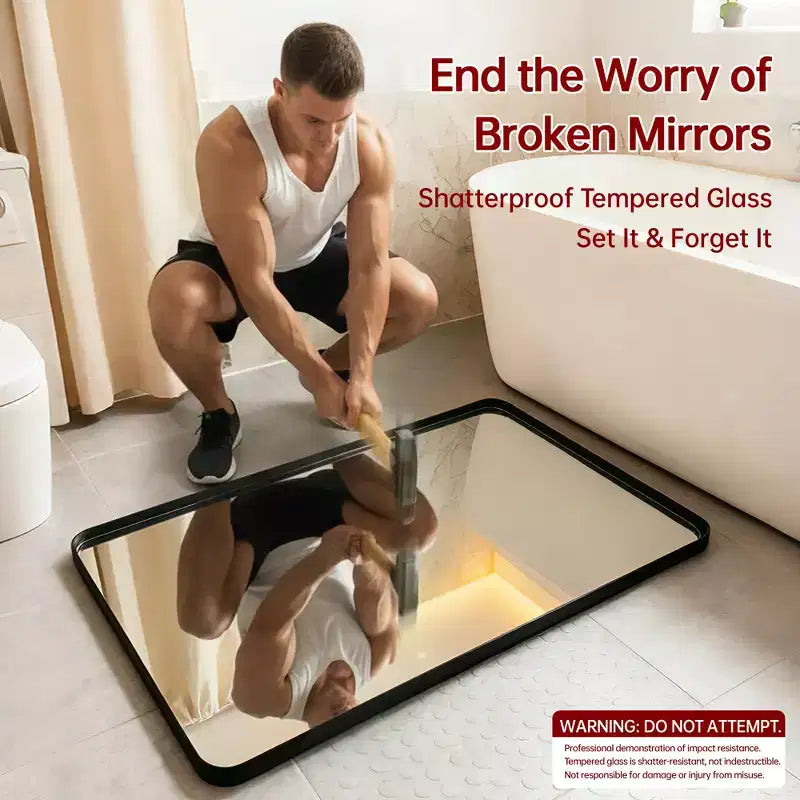 Miroir de courtoisie noir, miroir pleine longueur vertical avec verre trempé, installation facile