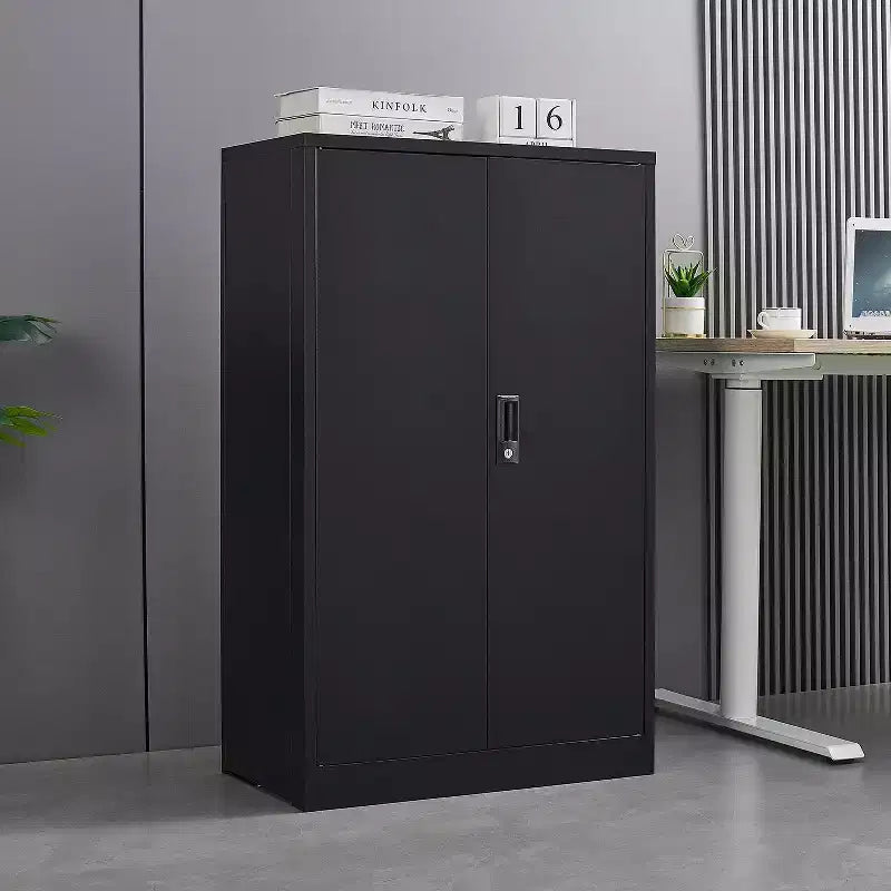 Meuble de rangement pliant en métal, Classeur avec portes verrouillables, étagère réglable, Noir