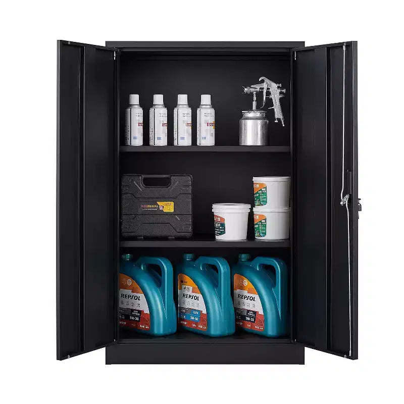 Meuble de rangement pliant en métal, Classeur avec portes verrouillables, étagère réglable, Noir