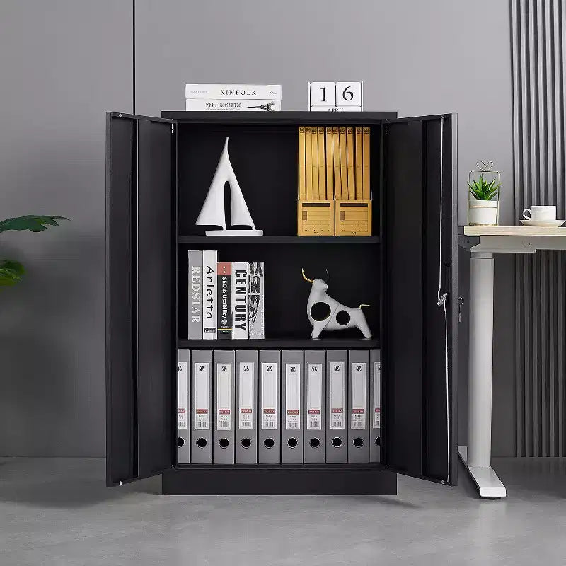 Meuble de rangement pliant en métal, Classeur avec portes verrouillables, étagère réglable, Noir