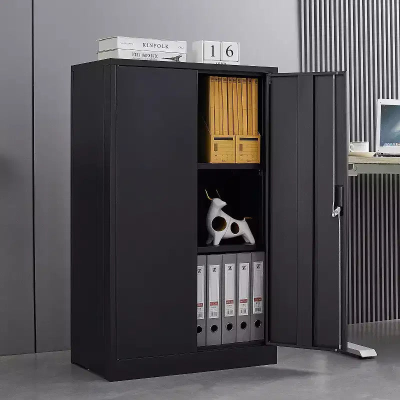 Meuble de rangement pliant en métal, Classeur avec portes verrouillables, étagère réglable, Noir