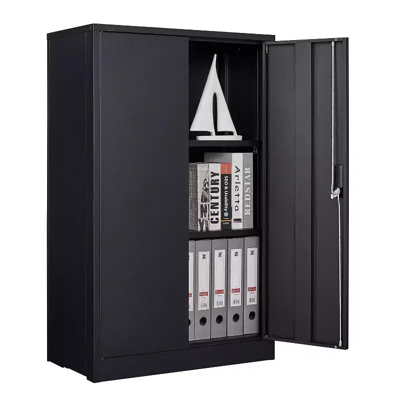 Meuble de rangement pliant en métal, Classeur avec portes verrouillables, étagère réglable, Noir