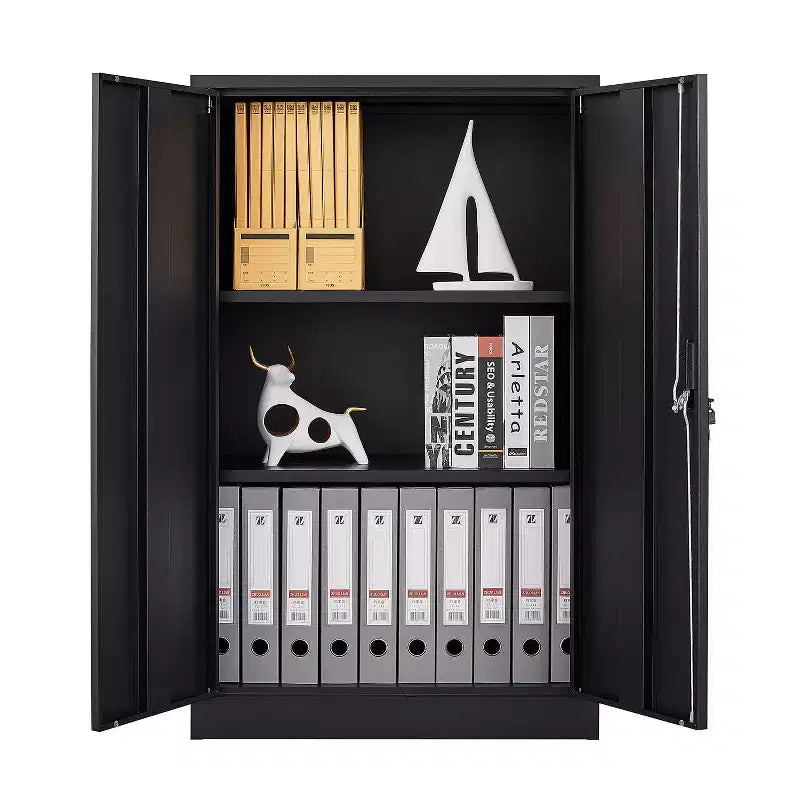 Meuble de rangement pliant en métal, Classeur avec portes verrouillables, étagère réglable, Noir